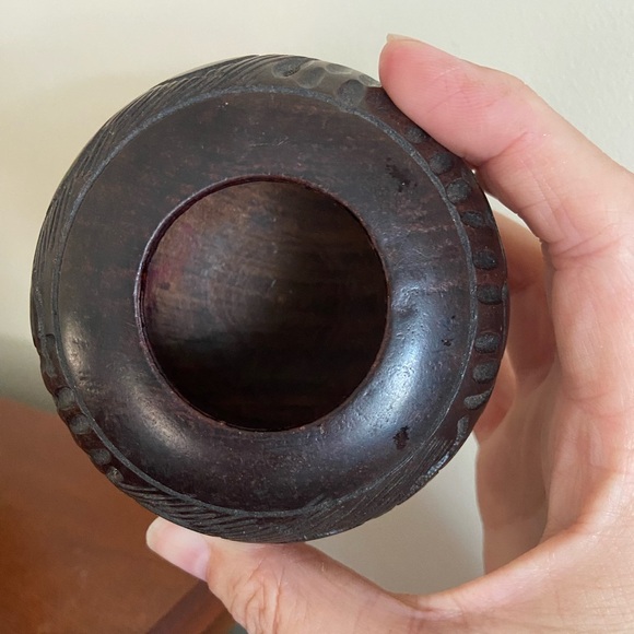 African Hardwood Ebony Small Carved Wood Bowl Elephant Rhino Giraffe Animals - Picture 3 of 6